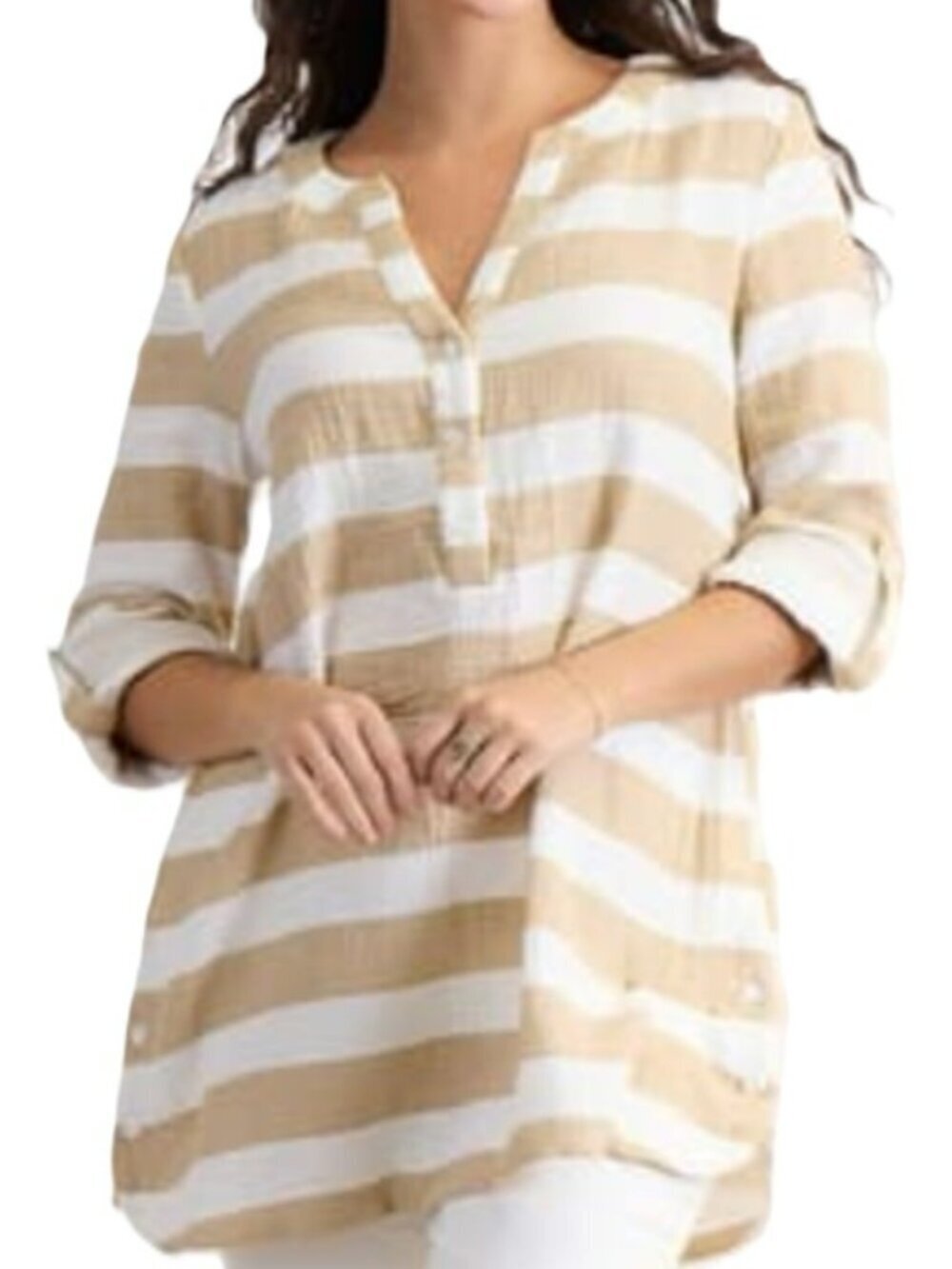 Cotton Gauze Henley Tunic Top Lagenlook Scandi Preppy Clean Girl